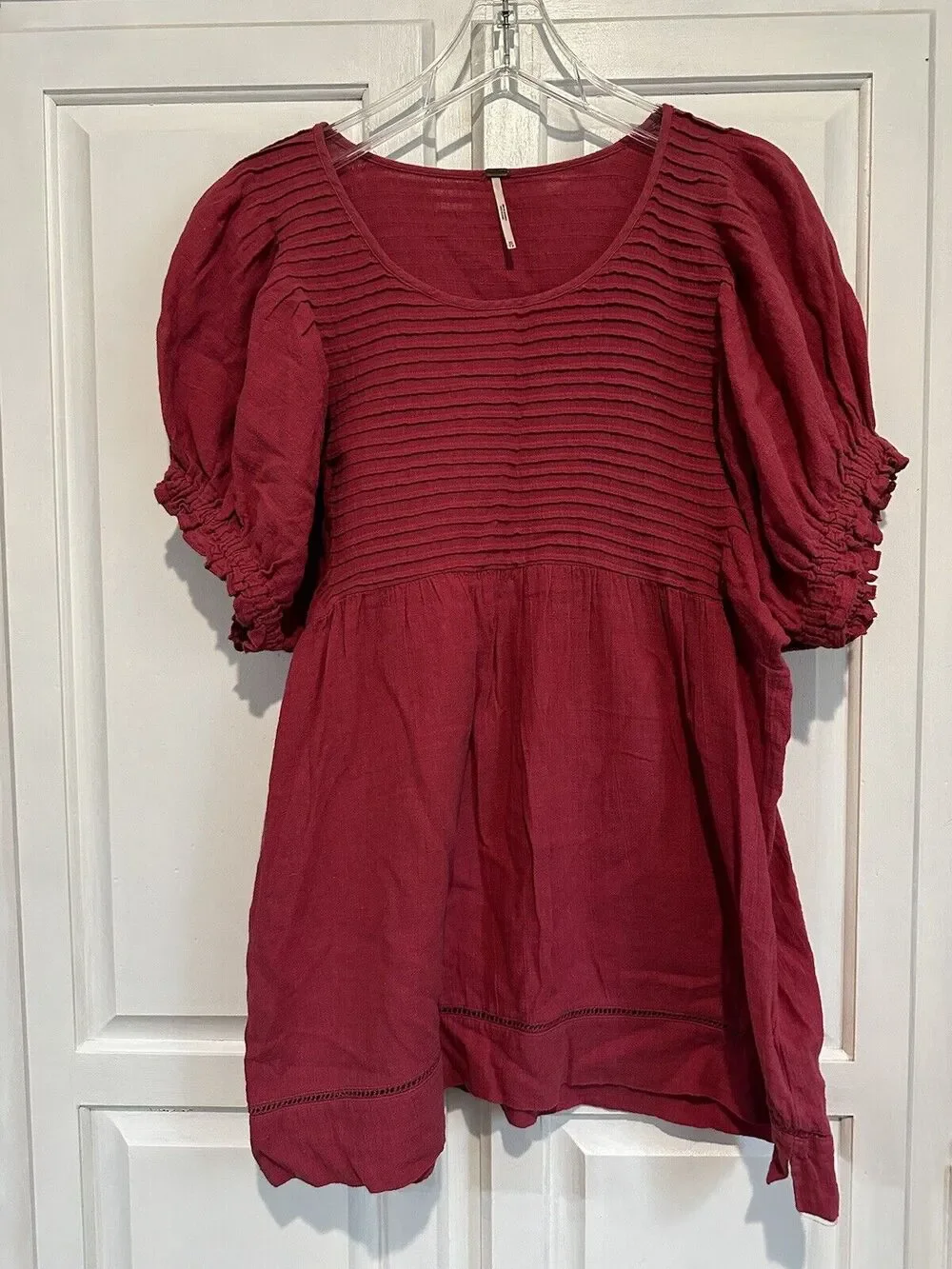 Free People Pink Elsie Puff Sleeve Tunic Top Shirt Blouse Womens Size Xsmall